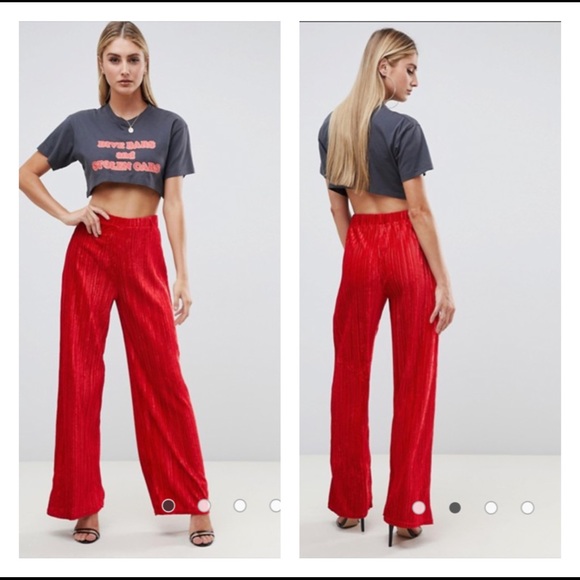 PrettyLittleThing Pants - ASOS Pretty Little Thing Pleated Velvet Pants